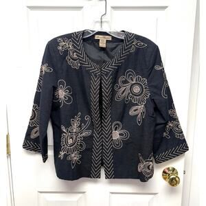Marisa Christina Jacket Silk Embroidered Black Floral Evening Women’s Size L